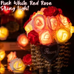 Elegant Wedding Party Reception Rose String Lights – Battery Operated Red/Pink/White 6M/3M/2M 40/20/10 LED Artificial Flower Garland for Valentine's Day