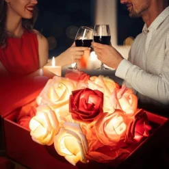 Elegant Wedding Party Reception Rose String Lights – Battery Operated Red/Pink/White 6M/3M/2M 40/20/10 LED Artificial Flower Garland for Valentine's Day