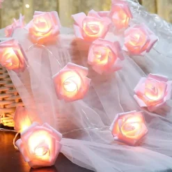 Elegant Wedding Party Reception Rose String Lights – Battery Operated Red/Pink/White 6M/3M/2M 40/20/10 LED Artificial Flower Garland for Valentine's Day