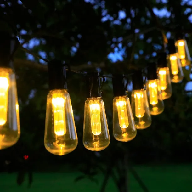 Elegant Wedding Party Reception 5M 20LED Solar Globe String Lights with Remote, Retro G50 Bulbs, IP65 Waterproof for Outdoor Garden Party, Holiday Home Decoration