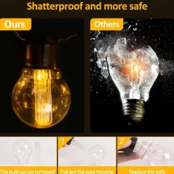 Elegant Wedding Party Reception 5M 20LED Solar Globe String Lights with Remote, Retro G50 Bulbs, IP65 Waterproof for Outdoor Garden Party, Holiday Home Decoration