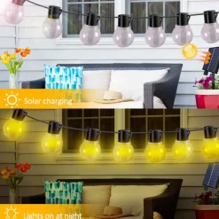 Elegant Wedding Party Reception 5M 20LED Solar Globe String Lights with Remote, Retro G50 Bulbs, IP65 Waterproof for Outdoor Garden Party, Holiday Home Decoration