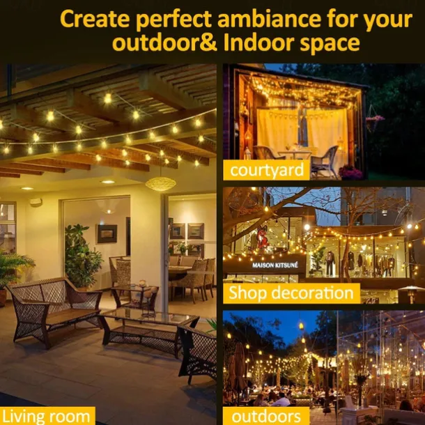 Elegant Wedding Party Reception 5M 20LED Solar Globe String Lights with Remote, Retro G50 Bulbs, IP65 Waterproof for Outdoor Garden Party, Holiday Home Decoration