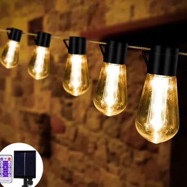 Elegant Wedding Party Reception 5M 20LED Solar Globe String Lights with Remote, Retro G50 Bulbs, IP65 Waterproof for Outdoor Garden Party, Holiday Home Decoration