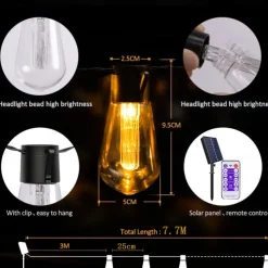 Elegant Wedding Party Reception 5M 20LED Solar Globe String Lights with Remote, Retro G50 Bulbs, IP65 Waterproof for Outdoor Garden Party, Holiday Home Decoration