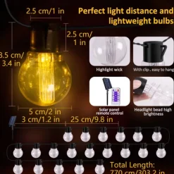 Elegant Wedding Party Reception 5M 20LED Solar Globe String Lights with Remote, Retro G50 Bulbs, IP65 Waterproof for Outdoor Garden Party, Holiday Home Decoration