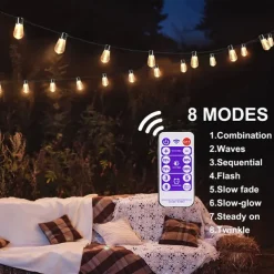 Elegant Wedding Party Reception 5M 20LED Solar Globe String Lights with Remote, Retro G50 Bulbs, IP65 Waterproof for Outdoor Garden Party, Holiday Home Decoration