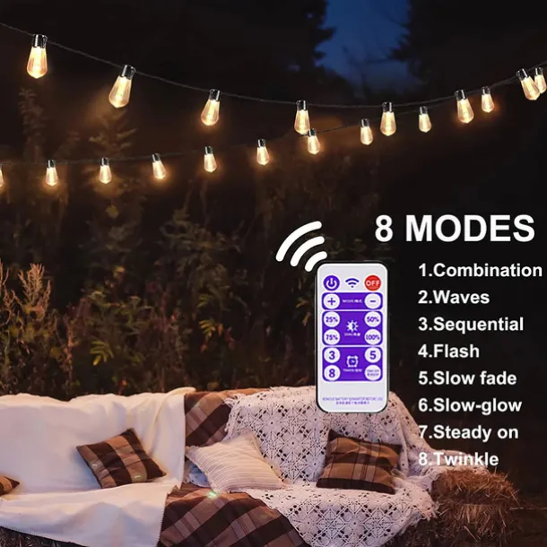 Elegant Wedding Party Reception 5M 20LED Solar Globe String Lights with Remote, Retro G50 Bulbs, IP65 Waterproof for Outdoor Garden Party, Holiday Home Decoration