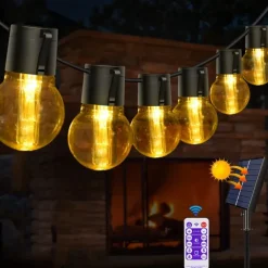 Elegant Wedding Party Reception 5M 20LED Solar Globe String Lights with Remote, Retro G50 Bulbs, IP65 Waterproof for Outdoor Garden Party, Holiday Home Decoration