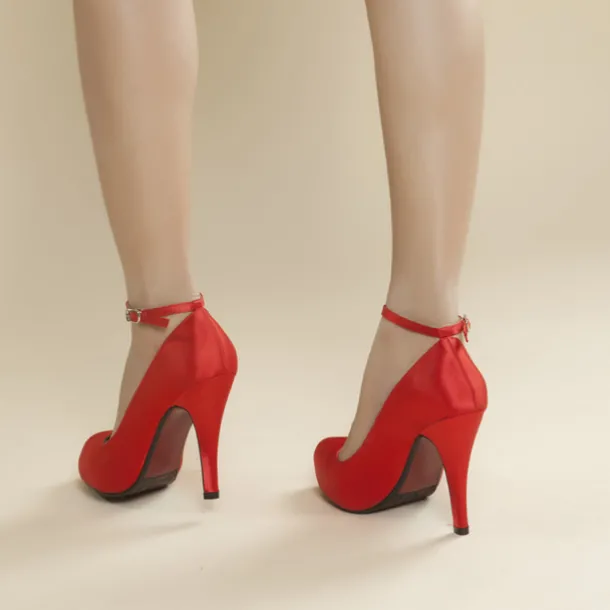 Elegant White Satin Ankle Strap High Heels – Classic Bridal Pumps for Weddings, Formal Events & Evening Parties