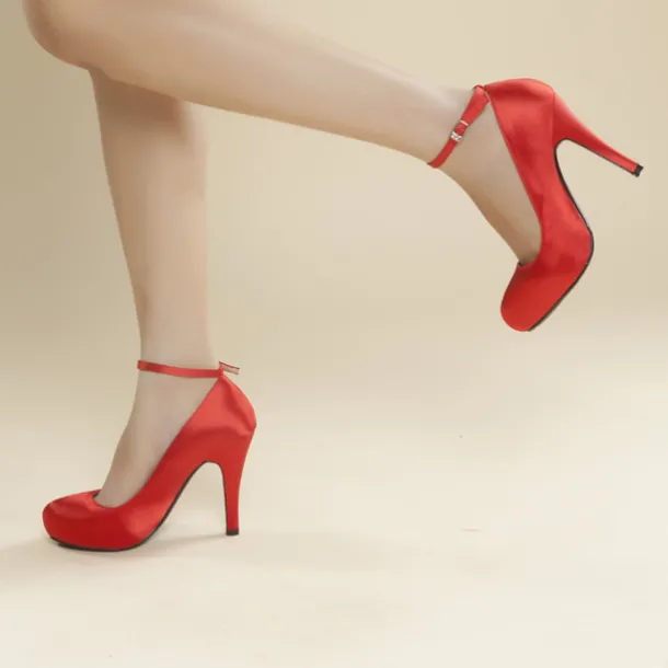 Elegant White Satin Ankle Strap High Heels – Classic Bridal Pumps for Weddings, Formal Events & Evening Parties