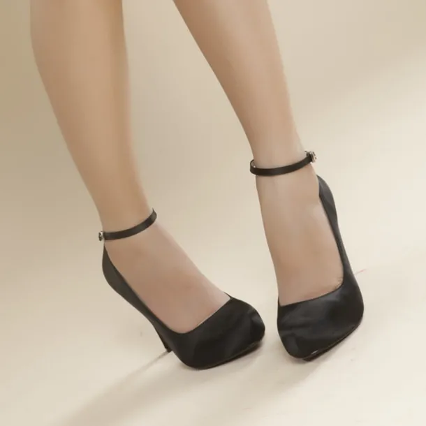 Elegant White Satin Ankle Strap High Heels – Classic Bridal Pumps for Weddings, Formal Events & Evening Parties