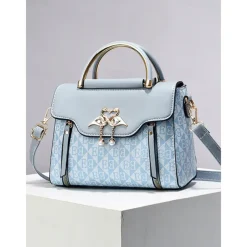 Elegant Women's Beige Crossbody Handbag – Luxury Monogram Design with Heart Pendant & Top Handle