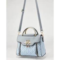 Elegant Women's Beige Crossbody Handbag – Luxury Monogram Design with Heart Pendant & Top Handle