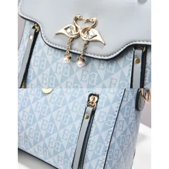 Elegant Women's Beige Crossbody Handbag – Luxury Monogram Design with Heart Pendant & Top Handle