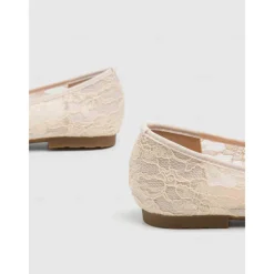 Elegant Women's Beige Lace Ballet Flats with Ornate Rhinestone Embellishments – Perfect for Weddings and Formal Events
