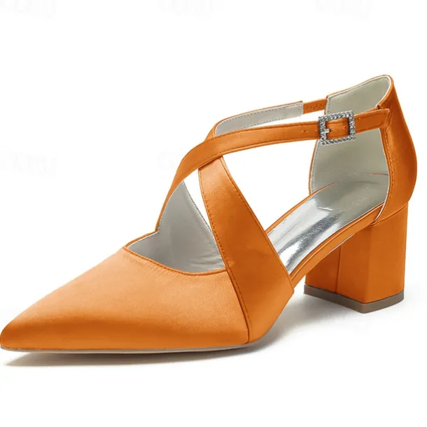 Elegant Women's White Satin Pointed Toe Block Heels – Crisscross Strap Design for Weddings, Formal Parties, and Special Occasions