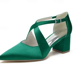 Elegant Women's White Satin Pointed Toe Block Heels – Crisscross Strap Design for Weddings, Formal Parties, and Special Occasions