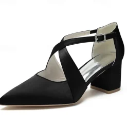 Elegant Women's White Satin Pointed Toe Block Heels – Crisscross Strap Design for Weddings, Formal Parties, and Special Occasions