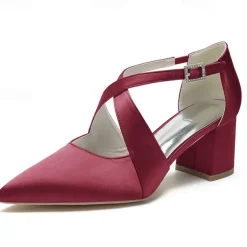 Elegant Women's White Satin Pointed Toe Block Heels – Crisscross Strap Design for Weddings, Formal Parties, and Special Occasions