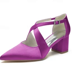 Elegant Women's White Satin Pointed Toe Block Heels – Crisscross Strap Design for Weddings, Formal Parties, and Special Occasions