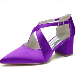 Elegant Women's White Satin Pointed Toe Block Heels – Crisscross Strap Design for Weddings, Formal Parties, and Special Occasions