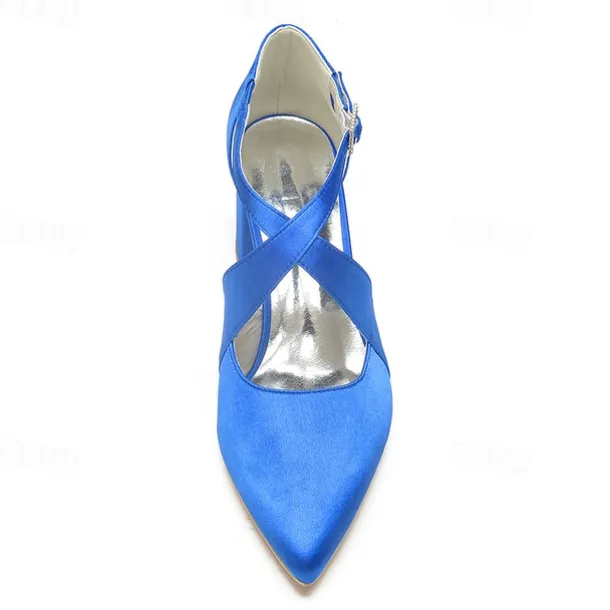 Elegant Women's White Satin Pointed Toe Block Heels – Crisscross Strap Design for Weddings, Formal Parties, and Special Occasions