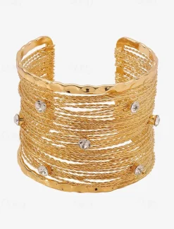 Elegant Woven Cuff Bracelet with Rhinestone Accents – Fashion Statement Jewelry for Women