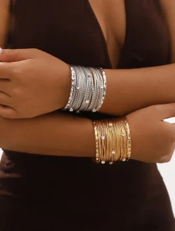 Elegant Woven Cuff Bracelet with Rhinestone Accents – Fashion Statement Jewelry for Women