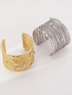 Elegant Woven Cuff Bracelet with Rhinestone Accents – Fashion Statement Jewelry for Women