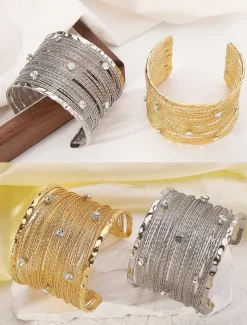 Elegant Woven Cuff Bracelet with Rhinestone Accents – Fashion Statement Jewelry for Women