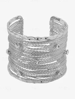 Elegant Woven Cuff Bracelet with Rhinestone Accents – Fashion Statement Jewelry for Women