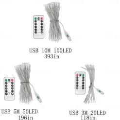 Elegant Wedding Reception Party USB LED Canopy String Lights, 3M/5M/10M Full Sky Star Fairy Lights with Remote Control 8 Modes for Christmas Garden & Wedding Decor