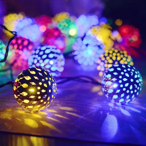 Elegant Wedding Reception Party Solar Moroccan String Lights LED Globe Fairy Lights Outdoor Waterproof 8 Lighting Modes IP65 Waterproof Ball Light Christmas Wedding Party Garden Holiday Decoration