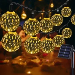 Elegant Wedding Reception Party Solar Moroccan String Lights LED Globe Fairy Lights Outdoor Waterproof 8 Lighting Modes IP65 Waterproof Ball Light Christmas Wedding Party Garden Holiday Decoration
