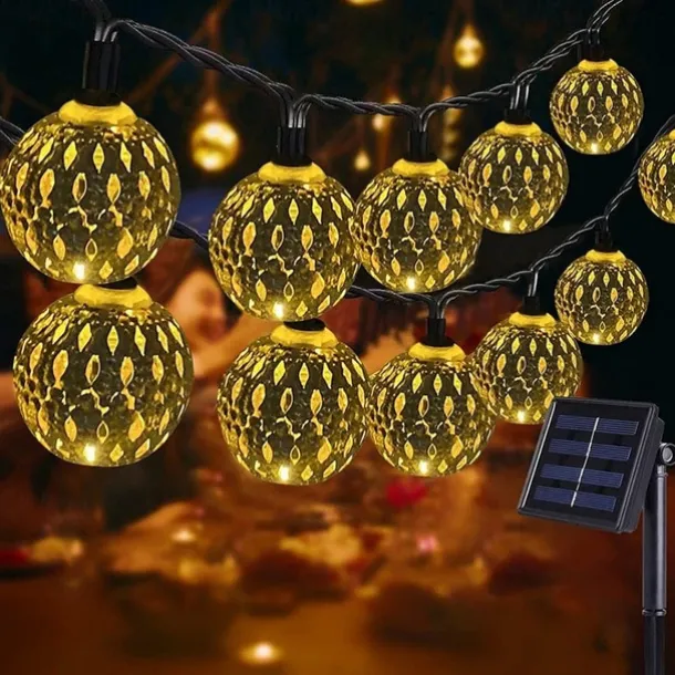 Elegant Wedding Reception Party Solar Moroccan String Lights LED Globe Fairy Lights Outdoor Waterproof 8 Lighting Modes IP65 Waterproof Ball Light Christmas Wedding Party Garden Holiday Decoration