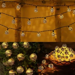 Elegant Wedding Reception Party Solar Moroccan String Lights LED Globe Fairy Lights Outdoor Waterproof 8 Lighting Modes IP65 Waterproof Ball Light Christmas Wedding Party Garden Holiday Decoration
