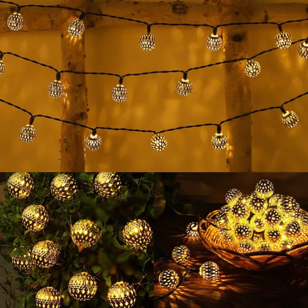 Elegant Wedding Reception Party Solar Moroccan String Lights LED Globe Fairy Lights Outdoor Waterproof 8 Lighting Modes IP65 Waterproof Ball Light Christmas Wedding Party Garden Holiday Decoration