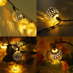 Elegant Wedding Reception Party Solar Moroccan String Lights LED Globe Fairy Lights Outdoor Waterproof 8 Lighting Modes IP65 Waterproof Ball Light Christmas Wedding Party Garden Holiday Decoration