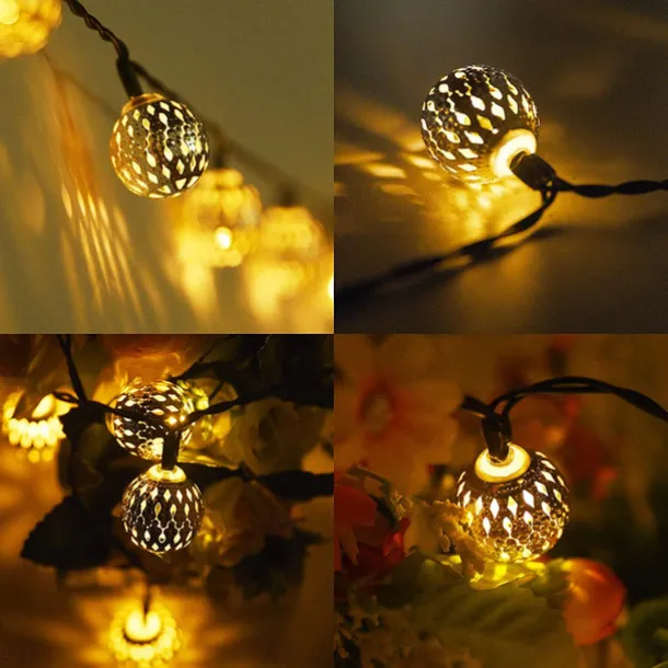 Elegant Wedding Reception Party Solar Moroccan String Lights LED Globe Fairy Lights Outdoor Waterproof 8 Lighting Modes IP65 Waterproof Ball Light Christmas Wedding Party Garden Holiday Decoration