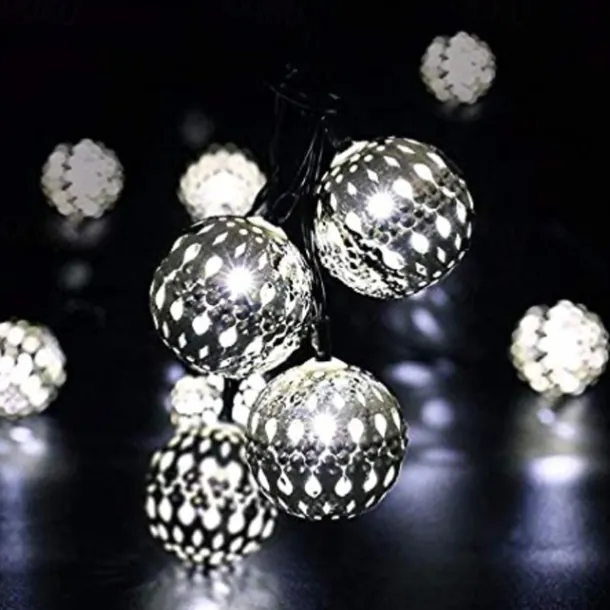 Elegant Wedding Reception Party Solar Moroccan String Lights LED Globe Fairy Lights Outdoor Waterproof 8 Lighting Modes IP65 Waterproof Ball Light Christmas Wedding Party Garden Holiday Decoration