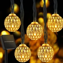 Elegant Wedding Reception Party Solar Moroccan String Lights LED Globe Fairy Lights Outdoor Waterproof 8 Lighting Modes IP65 Waterproof Ball Light Christmas Wedding Party Garden Holiday Decoration