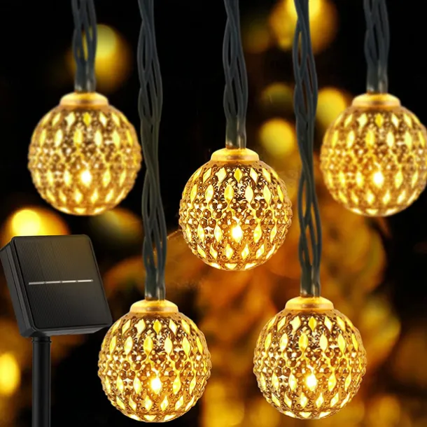 Elegant Wedding Reception Party Solar Moroccan String Lights LED Globe Fairy Lights Outdoor Waterproof 8 Lighting Modes IP65 Waterproof Ball Light Christmas Wedding Party Garden Holiday Decoration