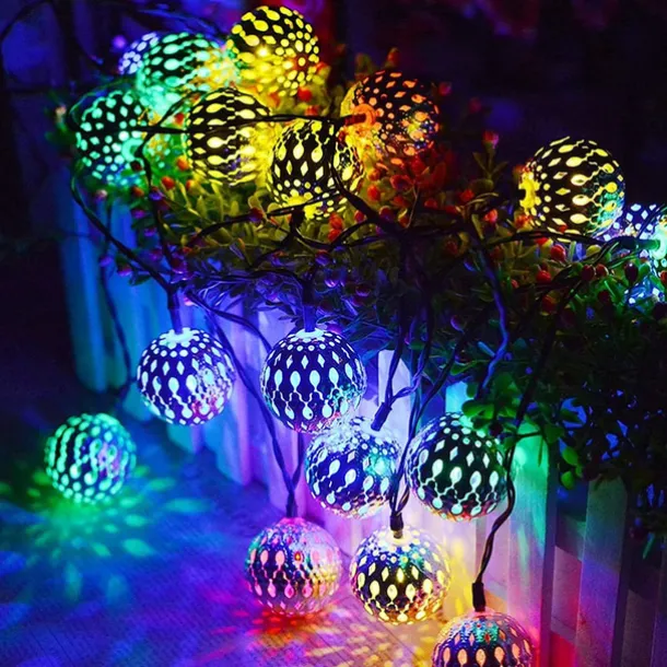 Elegant Wedding Reception Party Solar Moroccan String Lights LED Globe Fairy Lights Outdoor Waterproof 8 Lighting Modes IP65 Waterproof Ball Light Christmas Wedding Party Garden Holiday Decoration