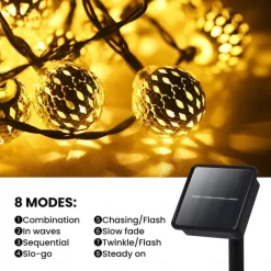 Elegant Wedding Reception Party Solar Moroccan String Lights LED Globe Fairy Lights Outdoor Waterproof 8 Lighting Modes IP65 Waterproof Ball Light Christmas Wedding Party Garden Holiday Decoration