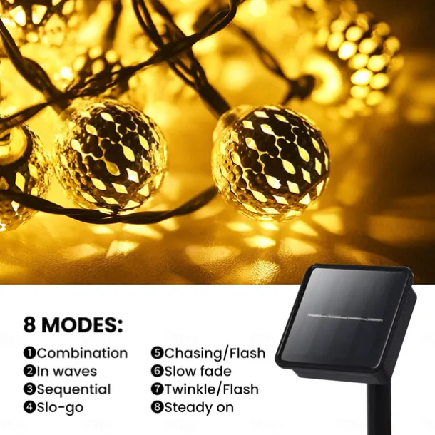 Elegant Wedding Reception Party Solar Moroccan String Lights LED Globe Fairy Lights Outdoor Waterproof 8 Lighting Modes IP65 Waterproof Ball Light Christmas Wedding Party Garden Holiday Decoration