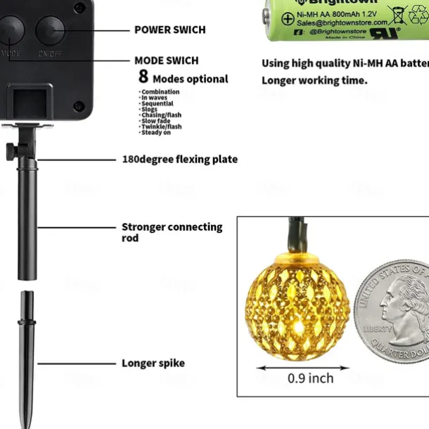 Elegant Wedding Reception Party Solar Moroccan String Lights LED Globe Fairy Lights Outdoor Waterproof 8 Lighting Modes IP65 Waterproof Ball Light Christmas Wedding Party Garden Holiday Decoration