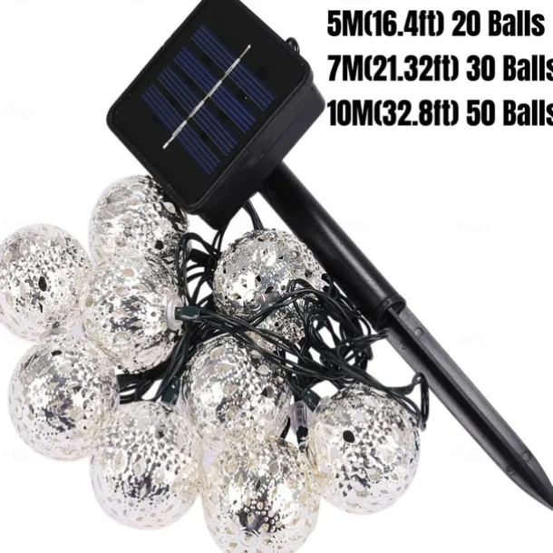 Elegant Wedding Reception Party Solar Moroccan String Lights LED Globe Fairy Lights Outdoor Waterproof 8 Lighting Modes IP65 Waterproof Ball Light Christmas Wedding Party Garden Holiday Decoration