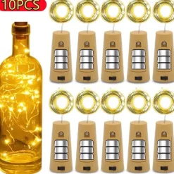 Elegant Wedding Reception Party 30pcs/10pcs LED Wine Bottle String Lights with Cork, 1m/2m 20 LEDs, Battery-Powered Bottle Lights for Party Wedding Christmas Halloween Bar Decor Lamp