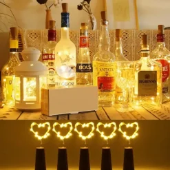 Elegant Wedding Reception Party 30pcs/10pcs LED Wine Bottle String Lights with Cork, 1m/2m 20 LEDs, Battery-Powered Bottle Lights for Party Wedding Christmas Halloween Bar Decor Lamp